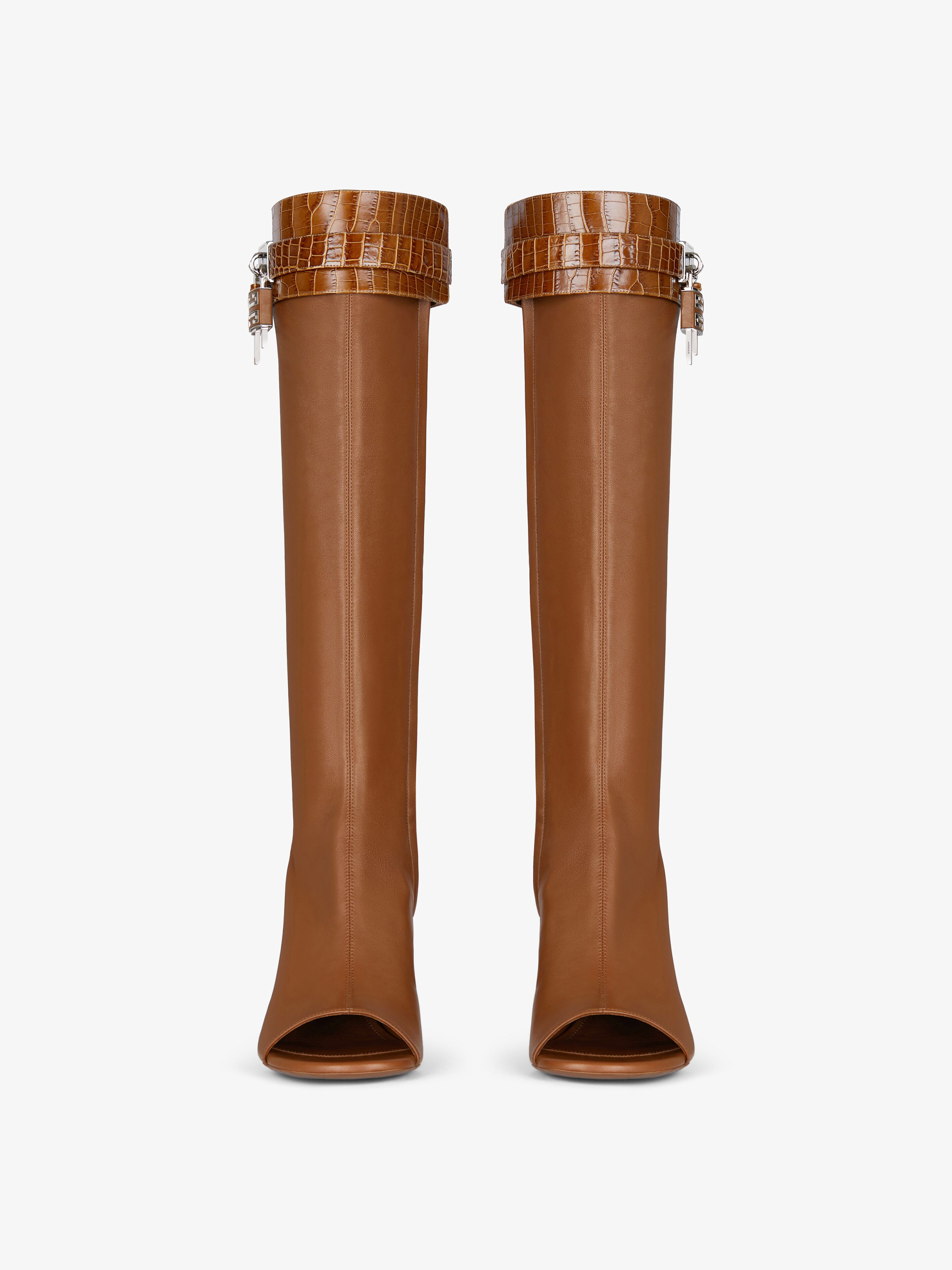 Shark Lock Stiletto sandal boots in leather